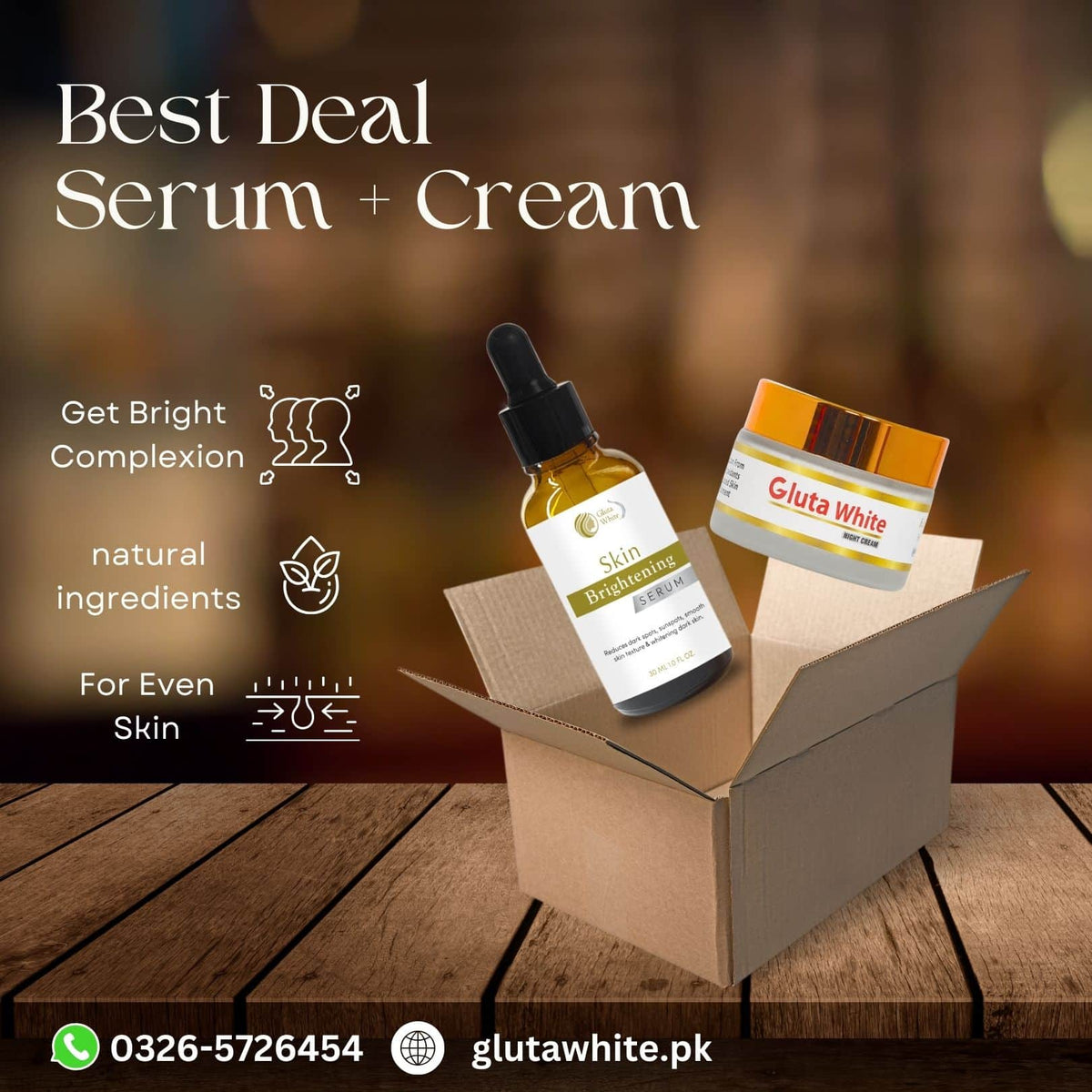 Gluta White Cream & Whitening Serum Set