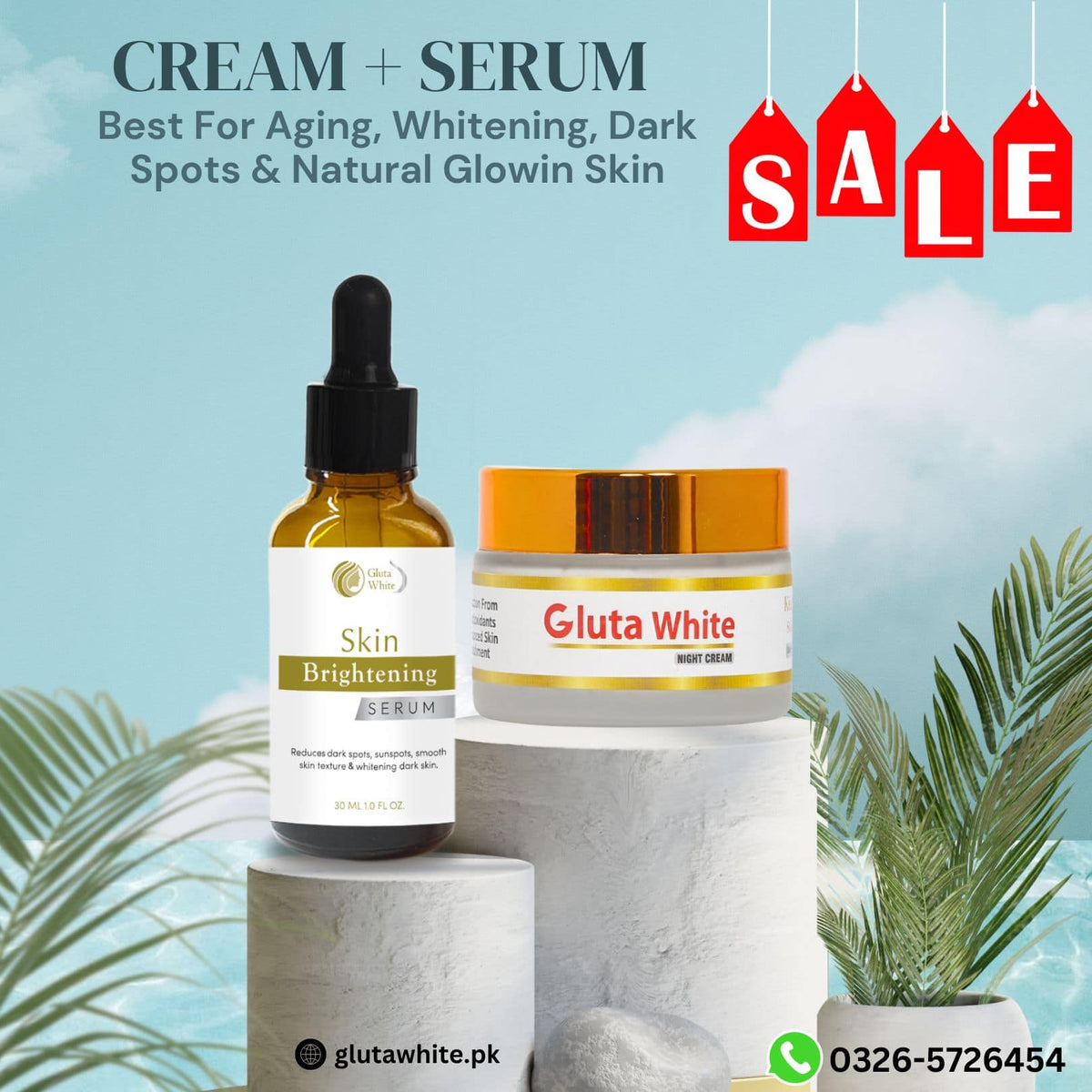 Gluta White Cream & Whitening Serum Set